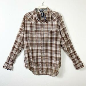 Vintage Y2K Billabong Men’s Brown Plaid Long Sleeve Button Up Shirt Size XL